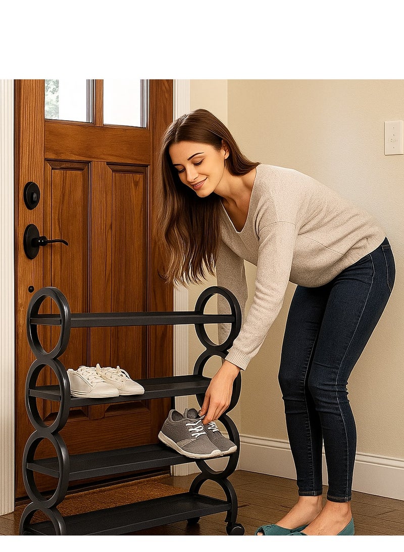 Generic FFD 4 Tier Sturdy Fabric Shoe Rack with Wheels – Portable Shoe Organizer for Hallways & Bedrooms, Multifunctional Storage Stand with Waterproof Shelves, Compact Design for Shoes, Bags, & Accessories, Easy Assembly & Mobile Rolling Storage - Image 5