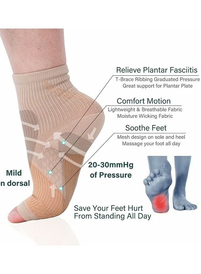 Ankle Compression Sleeve for Women Men, 20-30 mmHg Foot Sleeves for Ankle Heel Support Injury Recovery for Sports Achilles, Ankle Protection for Running Cycling Dancing Ankle Sports Socks (Beige M) - Image 4