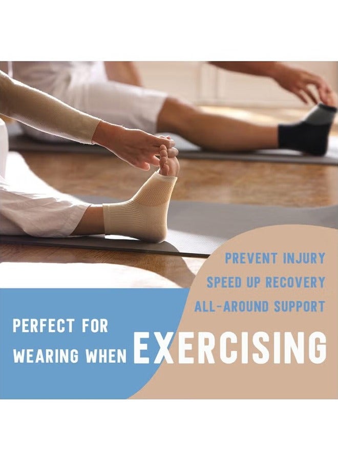 Ankle Compression Sleeve for Women Men, 20-30 mmHg Foot Sleeves for Ankle Heel Support Injury Recovery for Sports Achilles, Ankle Protection for Running Cycling Dancing Ankle Sports Socks (Beige M) - Image 2