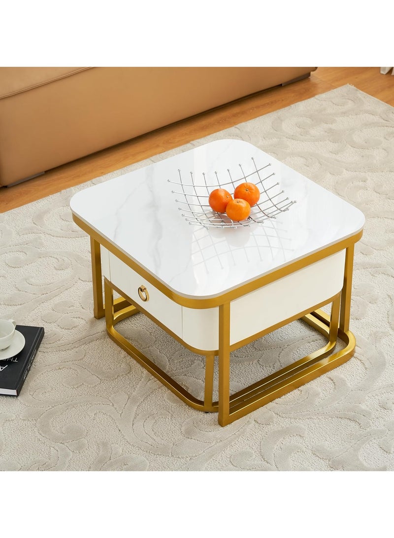 DubaiGallery Coffee Tables Nesting Side Tables Drawer Storage White Marble Occasional Round Stand Tea Table for Living Room - Image 4
