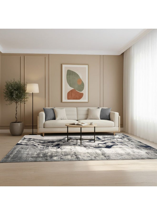 DANUBE HOME Harmony Modern Abstracts Rug | Washable Modern Rugs Style | Polypropylene + Polyester Area Rug Floor Covering | Indoor Carpet For Living Room Dining Bedroom 160X230cm-Blue - Image 2