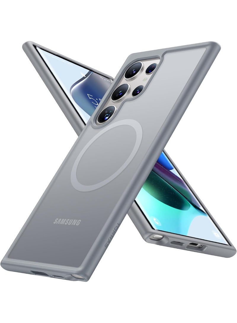 Magnetic Shockproof for Samsung Galaxy S24 Ultra Case, [18N Strong Magnetic] [12 FT Mil-Grade Protection] [Compatible with MagSafe] Protective Translucent Matte Slim Case, Guardian grey - Image 1