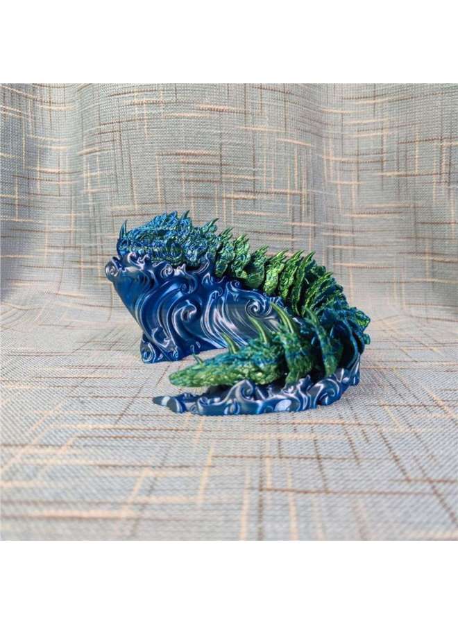 3D Printing Internet Celebrity Plastic Joint Movable Sea Snake Land Snake God Animal Model Hand-made Ornament Toy Gift-Color:Earth Snake God + Wave Base Blue And Green  - Image 1