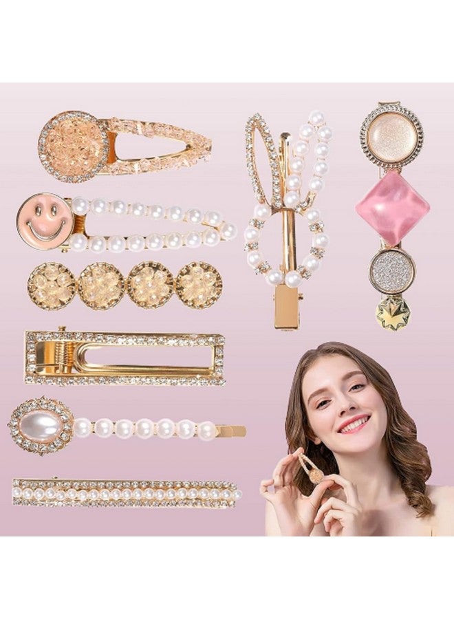 SUN Ring SUNRING Korean Fashion Style Pearl Rhinestone Metal Hair Clips Hair Pin Stylish Hair Accessories Jewellery For Women And Girls (Pack of 8, Multicolor) - Image 2