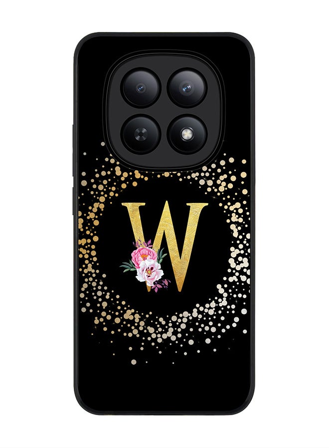 For Xiaomi Redmi Note 15 5G / Poco M8 Case,Slim fit Camera Protection, Shockproof Thin Phone cover  - Custom Monogram Floral - W ( Black )