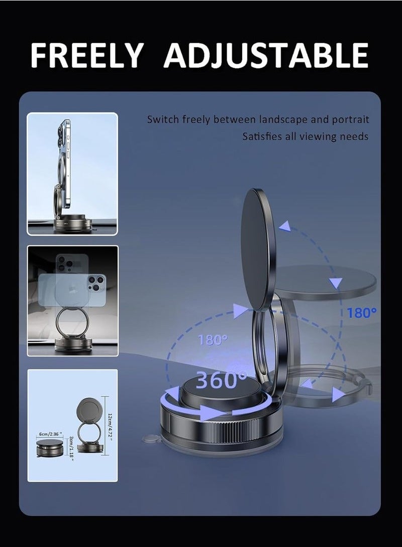 2025 Upgraded Smart Magnetic Phone Holder (Sleek Black) - 360° Rotating Foldable Dashboard Suction Cup Holder with N54 Strong MagnetDual Locking Anti-Shake  + Tri-Fold Metal Base, Strong Magnetic Car/Gym Dual Use, Vacuum Suction for All Vehicle Models,car mobile holder,phone mount car，car mobile holder  - Image 2