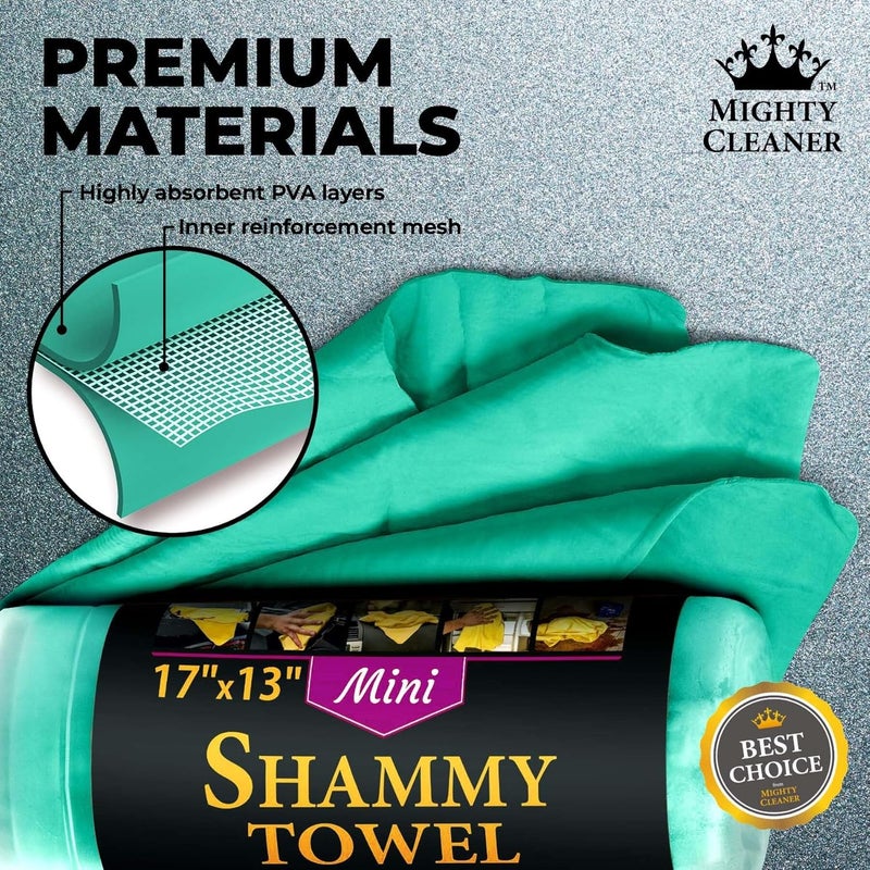 Mighty Cleaner Premium 2pk Mini +1 Free Shammy Cloth for Car Drying - (17”x13”) - Super Absorbent Chamois Towel for Car - Reusable Shammy Towel for Car - Scratch-Free Car Drying Towel - Image 4