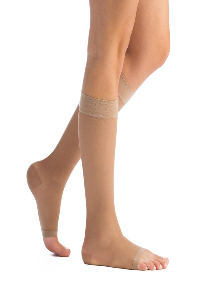 EvoNation Women’s Sheer 20-30 mmHg Compression Stockings - Knee High Open Toe Support for Swelling, Varicose Veins, DVT, Flight Travel, Circulation and Pain Relief - Sheer, Firm Fit - Made in USA - Image 1