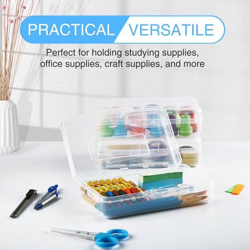 Sooez 3 Pack Pencil Case, Large Hard Pencil Box Bulk, Clear Crayon Box Marker Pen Organizer, Plastic Storage Container with Snap Lid, Stackable Art Craft Organizer Back to School Supplies, Clear - Image 2