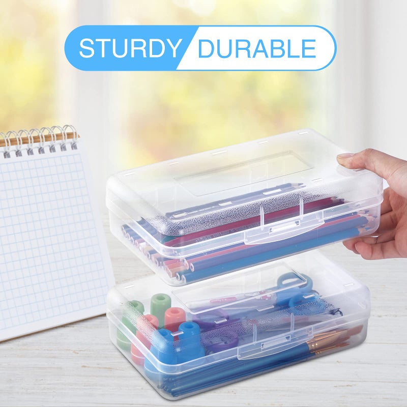 Sooez 3 Pack Pencil Case, Large Hard Pencil Box Bulk, Clear Crayon Box Marker Pen Organizer, Plastic Storage Container with Snap Lid, Stackable Art Craft Organizer Back to School Supplies, Clear - Image 3