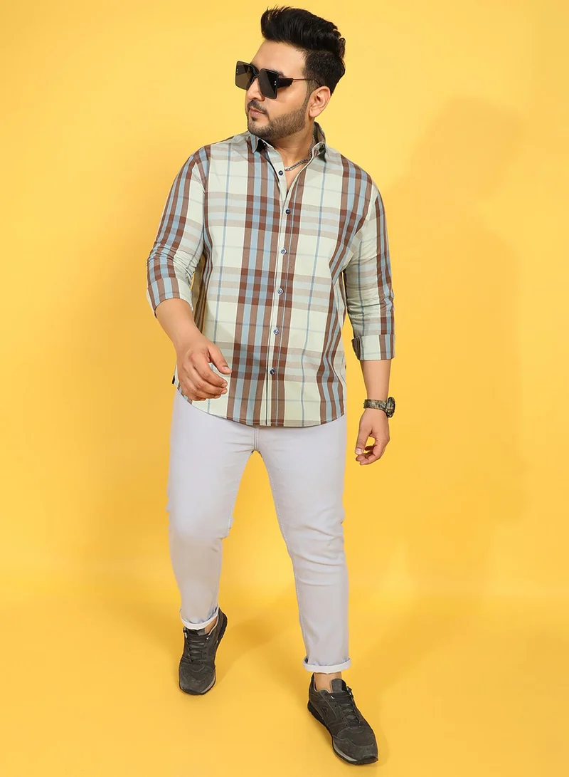 انستافاب بلس قميص رجالي كاروهات أخضر داكن مقاس كبير