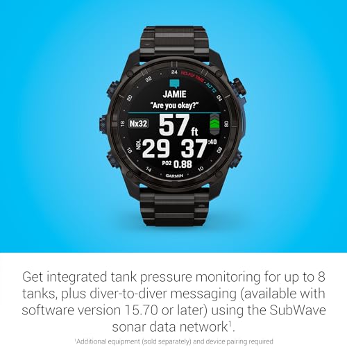 GARMIN ساعة غارمين ديستنت™ Mk3i، كمبيوتر غوص وساعة ذكية متعددة الرياضات مع GPS، تكامل الهواء، تيتانيوم أسود - Image 4