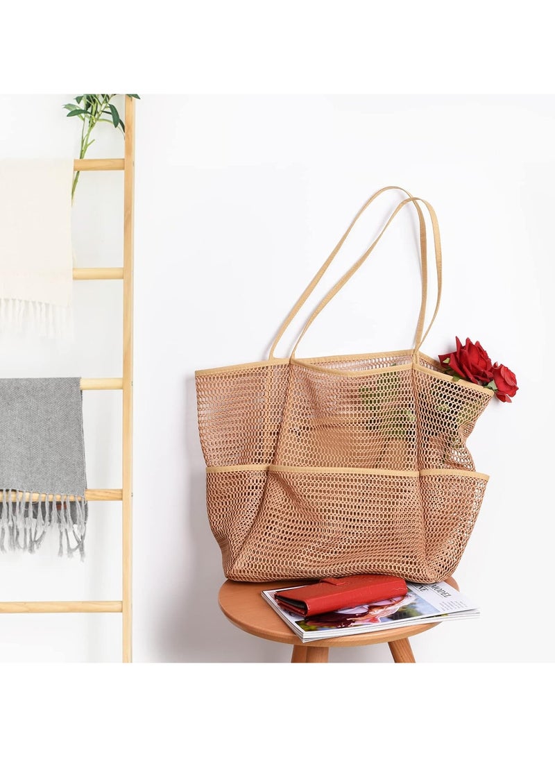 Mesh Beach Shoulder Bag, Multi-pocket Large Foldable  Tote Bag, Sandproof Waterproof Bag for Travel - Image 2