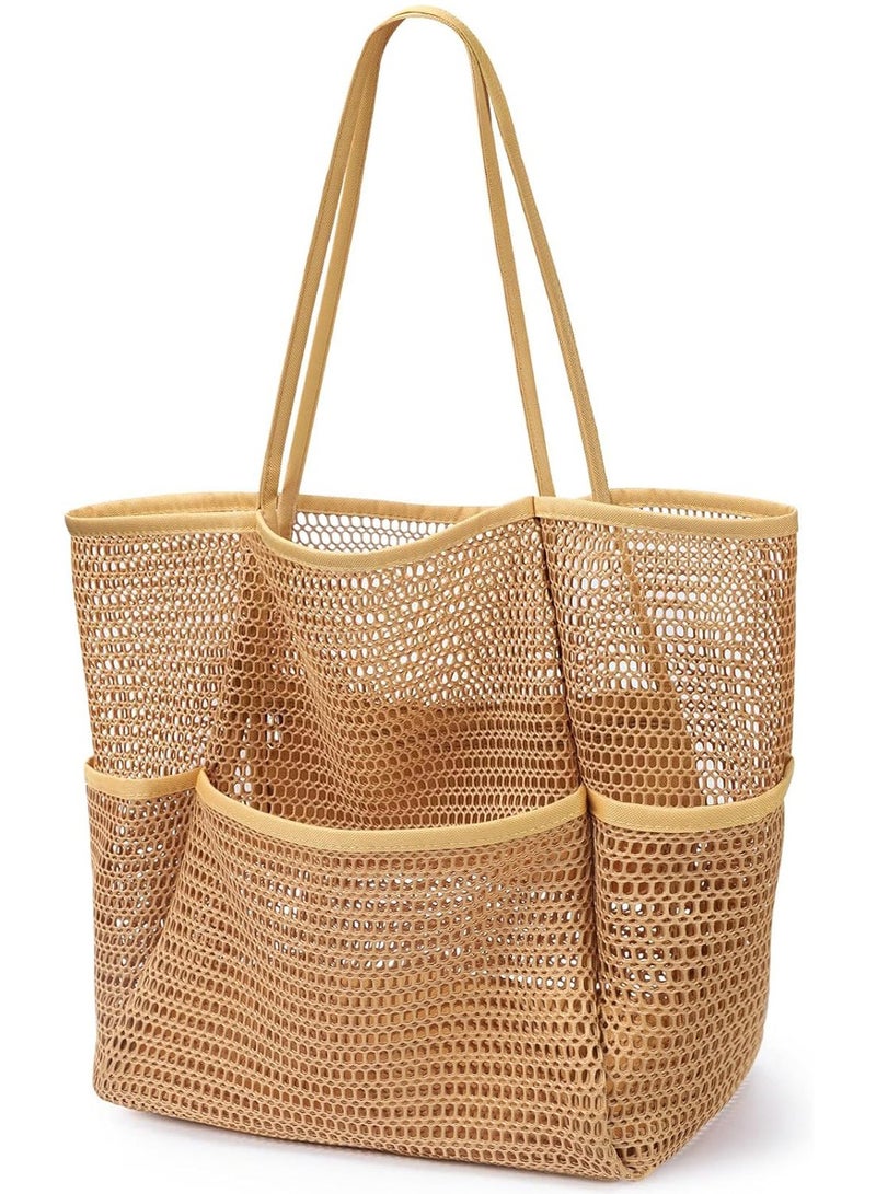 Mesh Beach Shoulder Bag, Multi-pocket Large Foldable  Tote Bag, Sandproof Waterproof Bag for Travel - Image 1