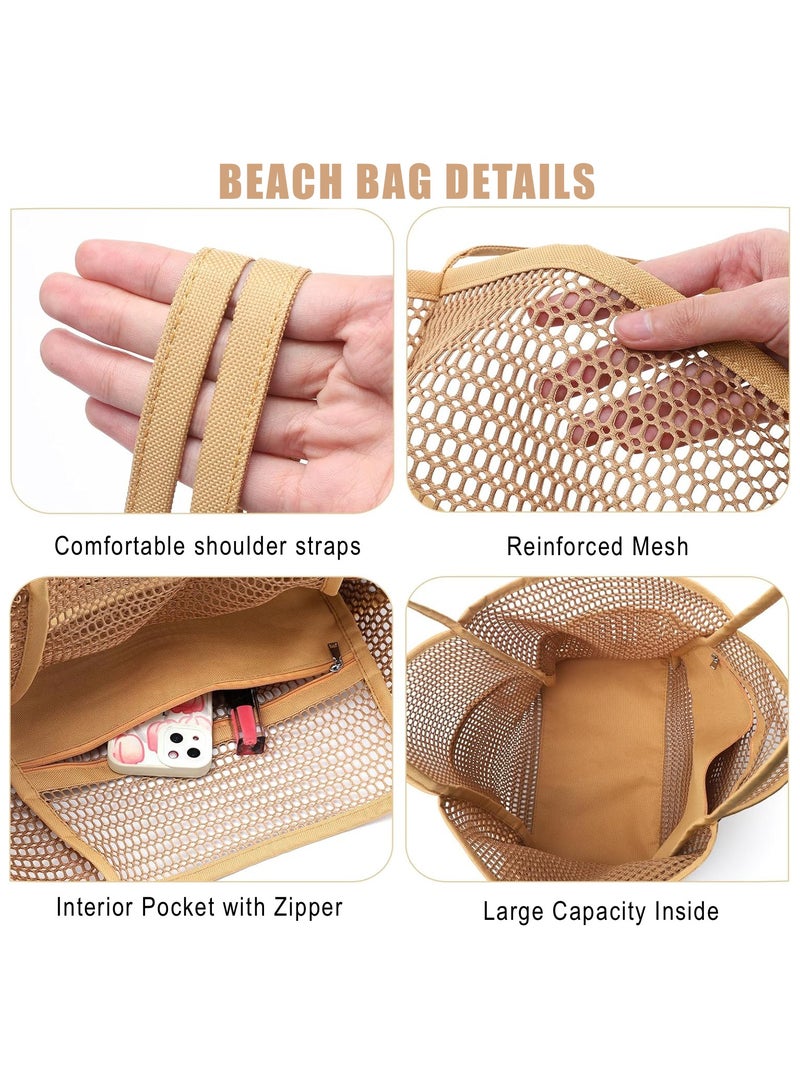 Mesh Beach Shoulder Bag, Multi-pocket Large Foldable  Tote Bag, Sandproof Waterproof Bag for Travel - Image 4