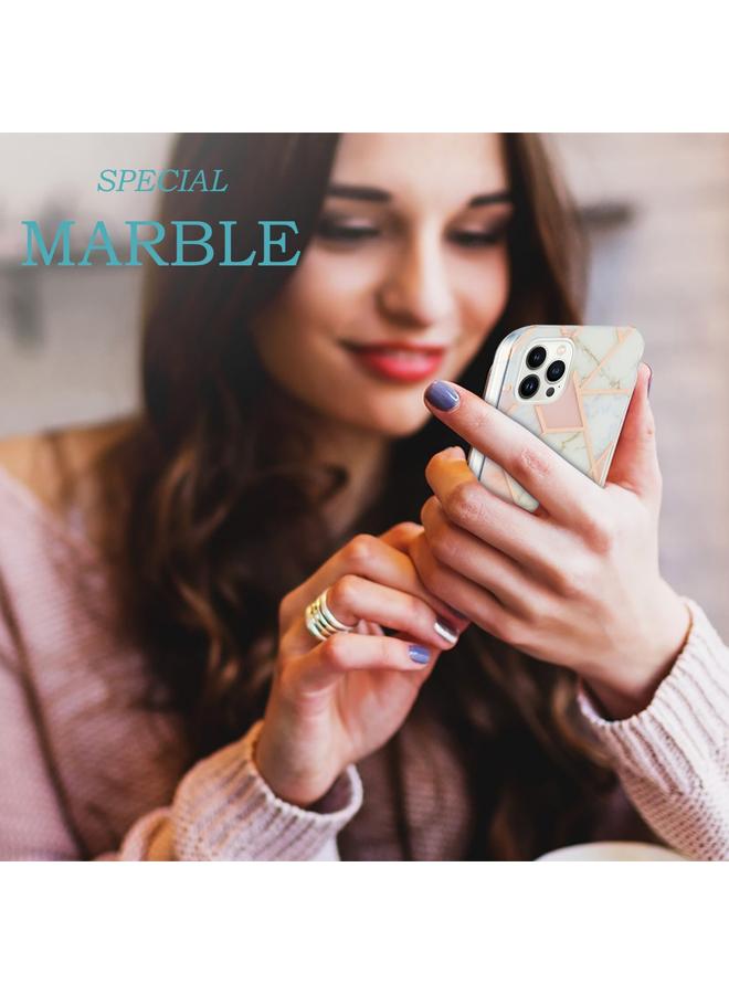 اس-توب جراب لهاتف iPhone 16 Pro Max مطلي بالكهرباء بنمط زهرة رخامية مع غطاء هاتف IMD TPU مقاوم للصدمات من الجانبين - Image 5