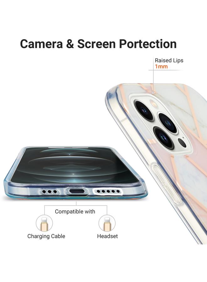 اس-توب جراب لهاتف iPhone 16 Pro Max مطلي بالكهرباء بنمط زهرة رخامية مع غطاء هاتف IMD TPU مقاوم للصدمات من الجانبين - Image 4