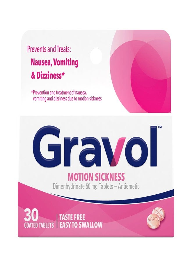 Gravol Motion Sickness Relief and Nausea Prevention, Easy to Swallow Coated Tablets, Anti-Nausea Medication Travel Essentials, 50 mg, 30 Count - Image 1