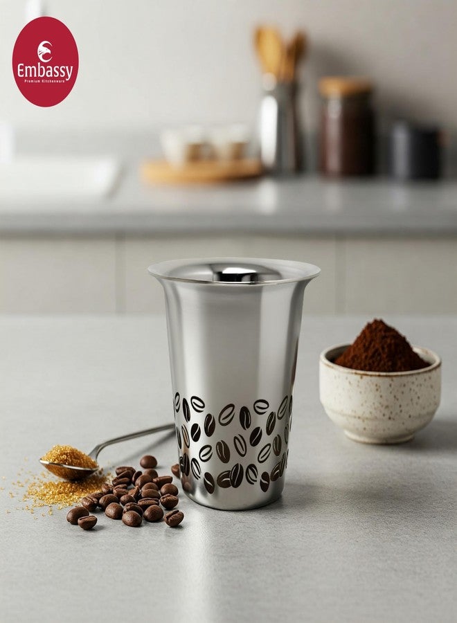EMBASSY Stainless Steel Aroma Coffee Glass (with Coffee Bean Laser Design) | Capacity - 150 ml | Pack of 6 | Traditional South Indian Filter | Multipurpose Steel Glass - Image 2