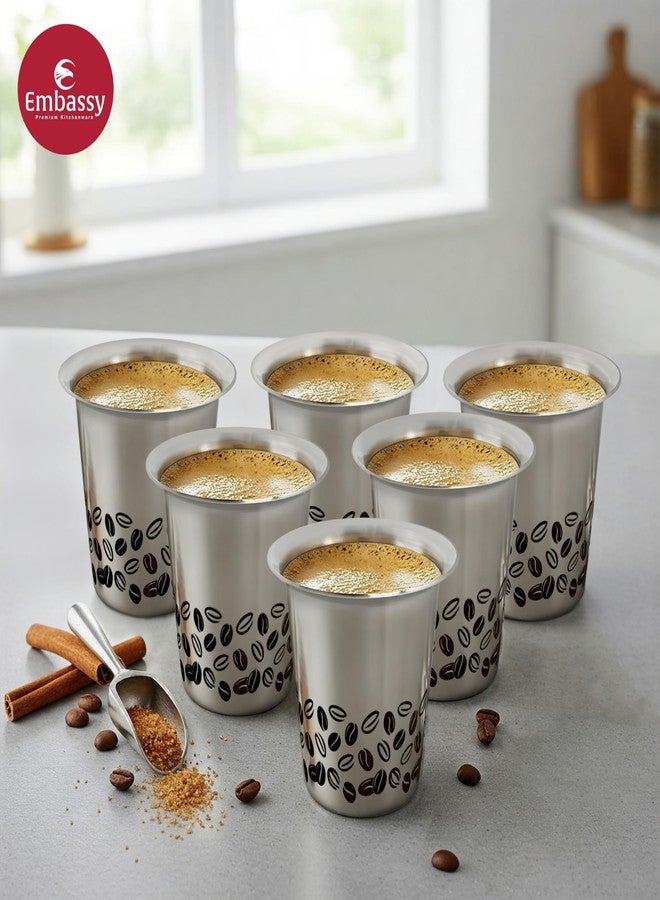 EMBASSY Stainless Steel Aroma Coffee Glass (with Coffee Bean Laser Design) | Capacity - 150 ml | Pack of 6 | Traditional South Indian Filter | Multipurpose Steel Glass - Image 3