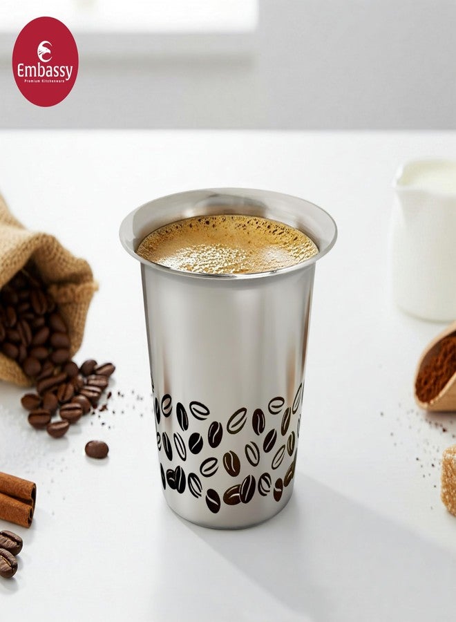 EMBASSY Stainless Steel Aroma Coffee Glass (with Coffee Bean Laser Design) | Capacity - 150 ml | Pack of 6 | Traditional South Indian Filter | Multipurpose Steel Glass - Image 4