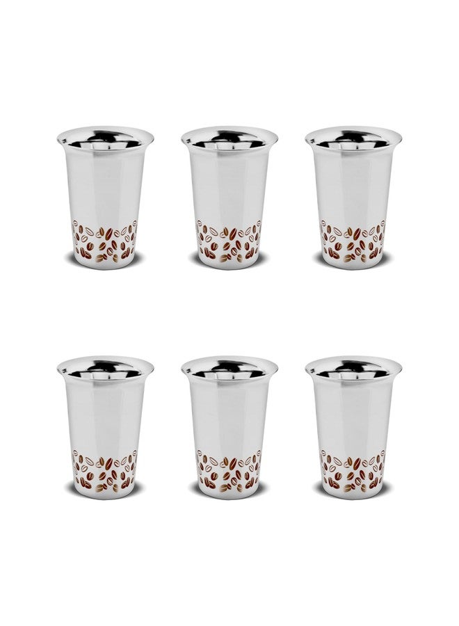 EMBASSY Stainless Steel Aroma Coffee Glass (with Coffee Bean Laser Design) | Capacity - 150 ml | Pack of 6 | Traditional South Indian Filter | Multipurpose Steel Glass - Image 1