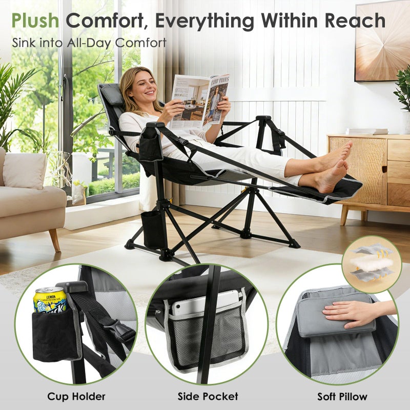 Suteck Hammock Camping Chair with Footrest, Oversized Swinging Folding Chair for Adults, Heavy Duty Portable Rocking Camp Chair with Cup Holder & Pillow for Beach, Patio, Lawn, Supports up to 500 lbs - Image 3