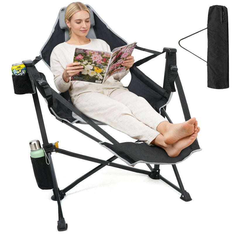 Suteck Hammock Camping Chair with Footrest, Oversized Swinging Folding Chair for Adults, Heavy Duty Portable Rocking Camp Chair with Cup Holder & Pillow for Beach, Patio, Lawn, Supports up to 500 lbs - Image 1