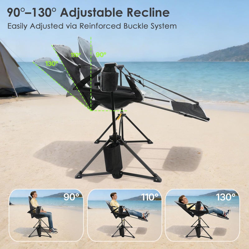 Suteck Hammock Camping Chair with Footrest, Oversized Swinging Folding Chair for Adults, Heavy Duty Portable Rocking Camp Chair with Cup Holder & Pillow for Beach, Patio, Lawn, Supports up to 500 lbs - Image 4