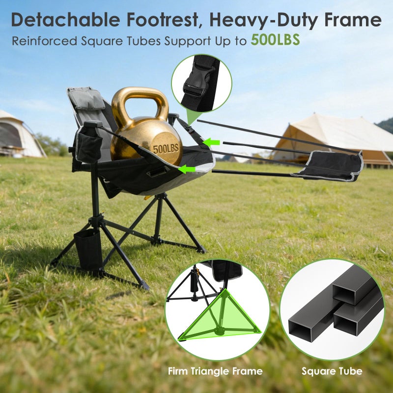 Suteck Hammock Camping Chair with Footrest, Oversized Swinging Folding Chair for Adults, Heavy Duty Portable Rocking Camp Chair with Cup Holder & Pillow for Beach, Patio, Lawn, Supports up to 500 lbs - Image 5