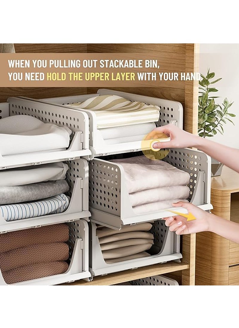 Stackable Plastic Storage Basket Foldable Closet Organizers and Storage Bins Drawer Shelf Storage Container for Wardrobe Cupboard Kitchen Bathroom Office  - Image 3
