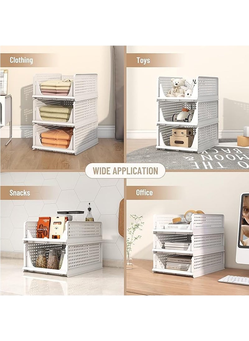 Stackable Plastic Storage Basket Foldable Closet Organizers and Storage Bins Drawer Shelf Storage Container for Wardrobe Cupboard Kitchen Bathroom Office  - Image 4