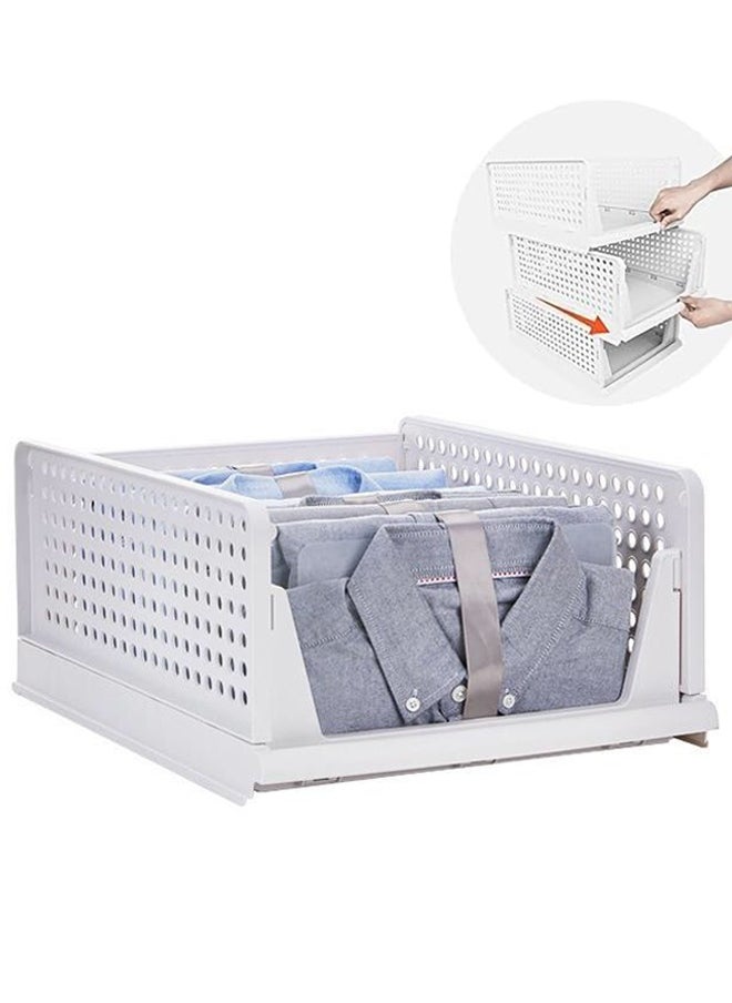 Stackable Plastic Storage Basket Foldable Closet Organizers and Storage Bins Drawer Shelf Storage Container for Wardrobe Cupboard Kitchen Bathroom Office  - Image 1