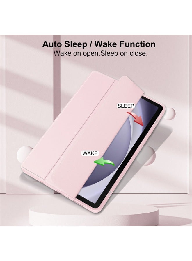 كابتن تيك حافظة سامسونج جالاكسي تاب A9، غطاء جالاكسي تاب A9 مع حامل قلم رصاص، نوم تلقائي، ظهر أكريليك شفاف، حافظة جلدية نحيفة ثلاثية الطي متينة مضادة للصدمات لهاتف سامسونج جالاكسي تاب A9 8.7 بوصة (وردي) - Image 2