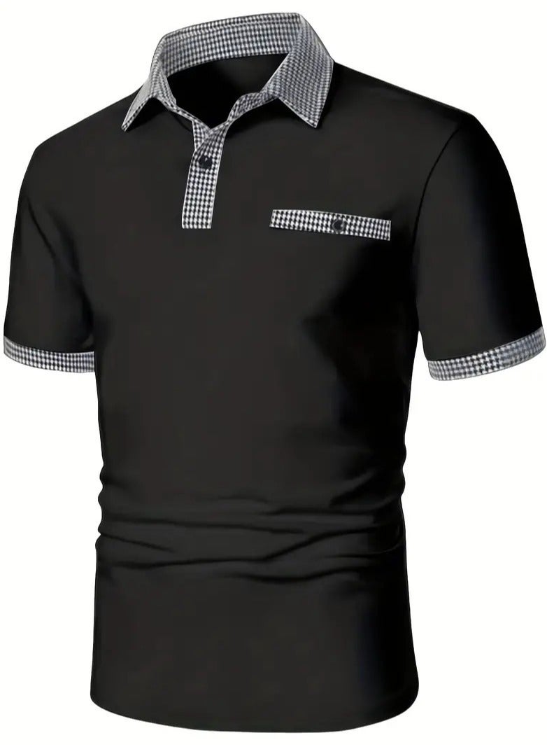 NIBEMINENT Houndstooth Casual Slightly Stretch Button Up Short Sleeve Shirt, Men's Shirt For Summer  - Image 2