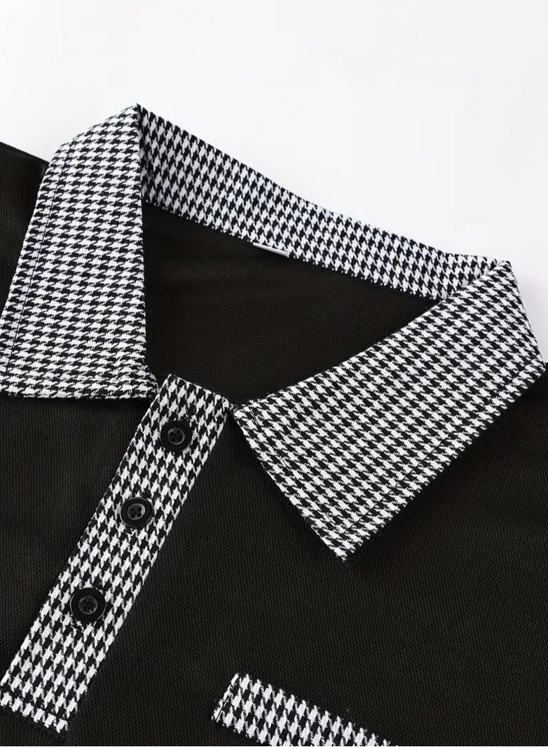 NIBEMINENT Houndstooth Casual Slightly Stretch Button Up Short Sleeve Shirt, Men's Shirt For Summer  - Image 4