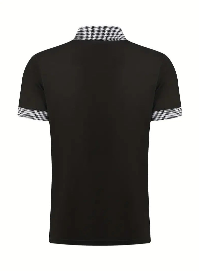 NIBEMINENT Houndstooth Casual Slightly Stretch Button Up Short Sleeve Shirt, Men's Shirt For Summer  - Image 3