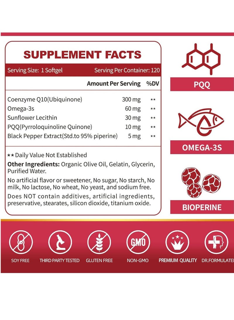 سوبيريور أنزيم Q10-300 ملغ كبسولة لينة ، بما في ذلك pqq bioperine , و omega-3 أنزيم Q10 ( panquinone ) ملاحق ، مع امتصاص عالية ، قوية مضادة الأكسدة ، ودعم القلب وإنتاج الطاقة من الآثار . - Image 4