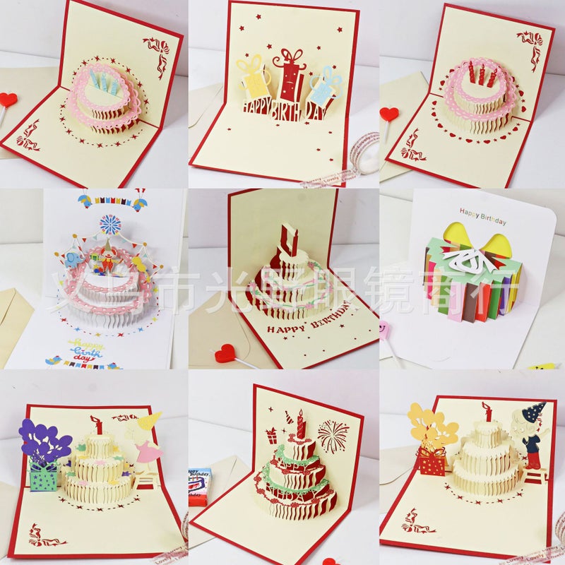 Creative Cut Out 3D Stereo Birthday Paper Carving Greeting Card Cartoon Blessing Birthday Gift Cake Greeting Card Personalized - Image 2