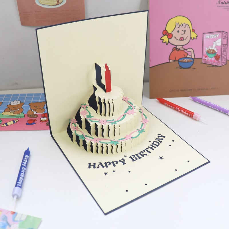 Creative Cut Out 3D Stereo Birthday Paper Carving Greeting Card Cartoon Blessing Birthday Gift Cake Greeting Card Personalized - Image 1