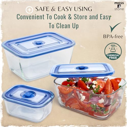 Moss & Stone Extra Large Glass Storage Containers With Lids Set of 3, 101 Oz/ 54 Oz/ 16 Oz, Deep Rectangular Glass Food Container with Lid, Leak Proof, Microwave, Dishwasher & Oven Safe - Image 3