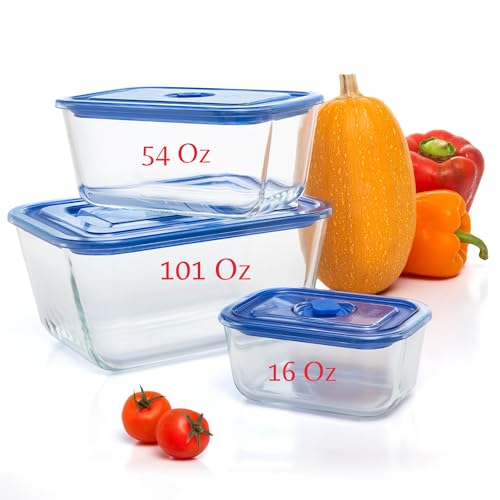 Moss & Stone Extra Large Glass Storage Containers With Lids Set of 3, 101 Oz/ 54 Oz/ 16 Oz, Deep Rectangular Glass Food Container with Lid, Leak Proof, Microwave, Dishwasher & Oven Safe - Image 1
