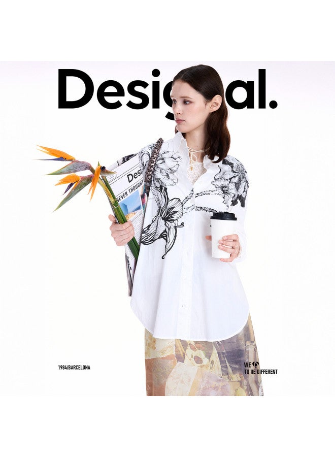 DESIGUAL 25 قميص نسائي فضفاض بطباعة زهور جديدة لخريف/شتاء - Image 5
