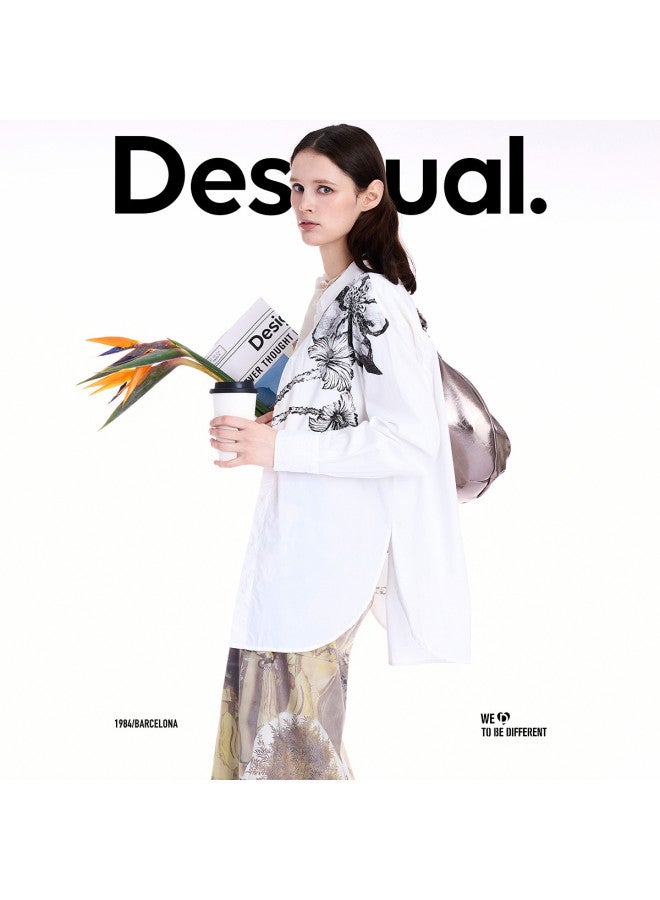 DESIGUAL 25 قميص نسائي فضفاض بطباعة زهور جديدة لخريف/شتاء - Image 4