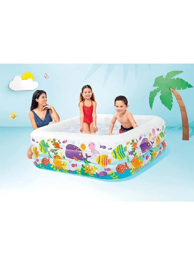 INTEX Aquarium Design Square Shaped Inflatable Swimming Pool for Kids Multicolor 340 L 57471