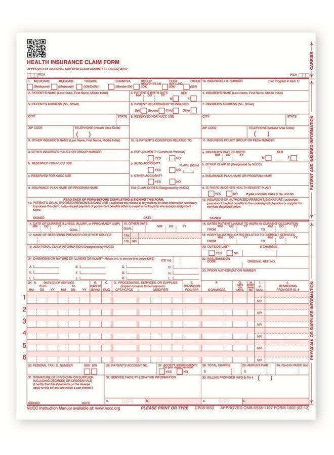 Compuchecks Compuchecks New Cms 1500 Claim Forms - Hcfa (Version 02/12) (500 Sheets), 7106  - Image 2