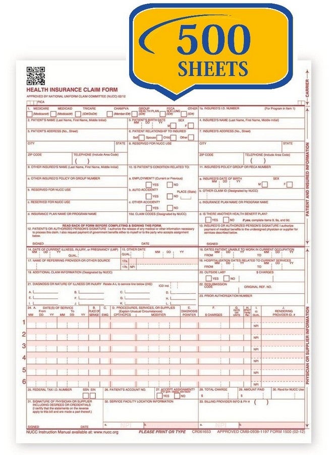 Compuchecks Compuchecks New Cms 1500 Claim Forms - Hcfa (Version 02/12) (500 Sheets), 7106  - Image 1