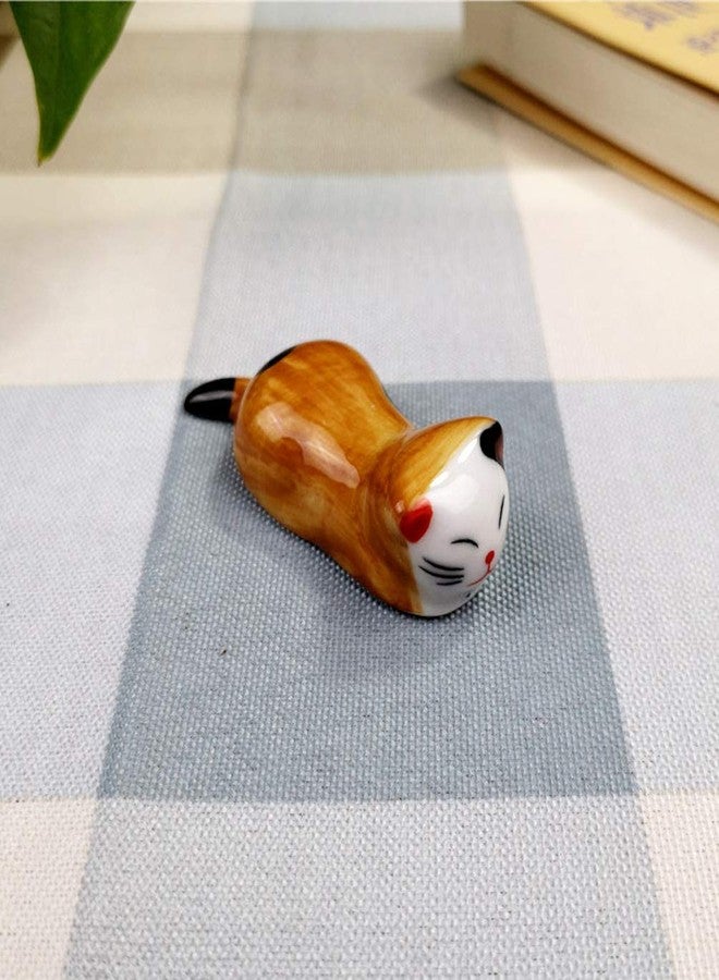 Ponerine Pack of 6 Lovely Lucky Cat Porcelain Knife Rests Chopstick Rest set Ceramic Tableware Rest Set Ornament (Lucky Cat Set+Spoon) - Image 3