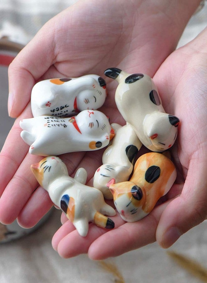 Ponerine Pack of 6 Lovely Lucky Cat Porcelain Knife Rests Chopstick Rest set Ceramic Tableware Rest Set Ornament (Lucky Cat Set+Spoon) - Image 5