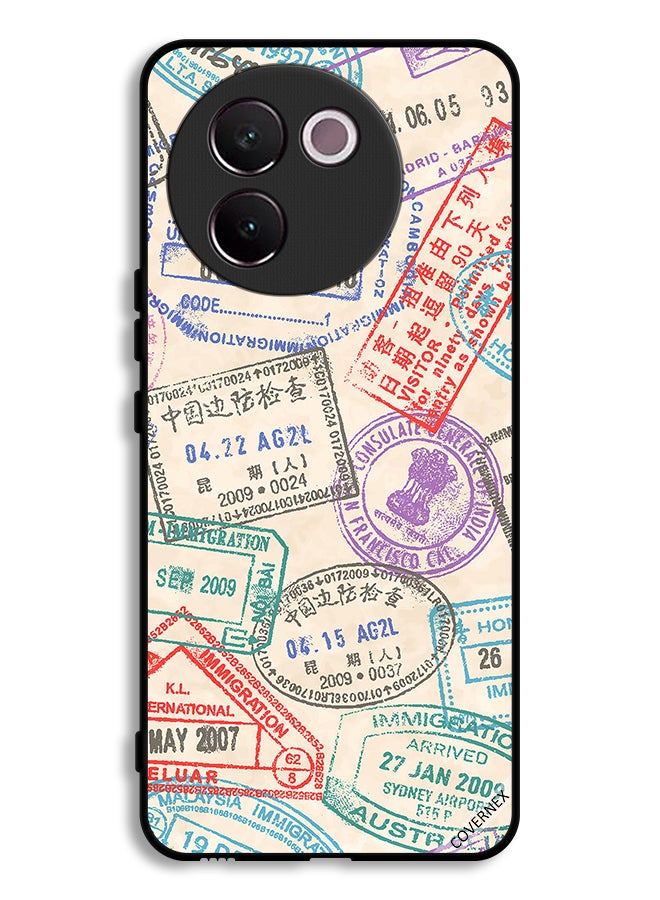 Covernex Vivo V30e 5G Protective Case Cover Travel Stamps Pattern - Image 1